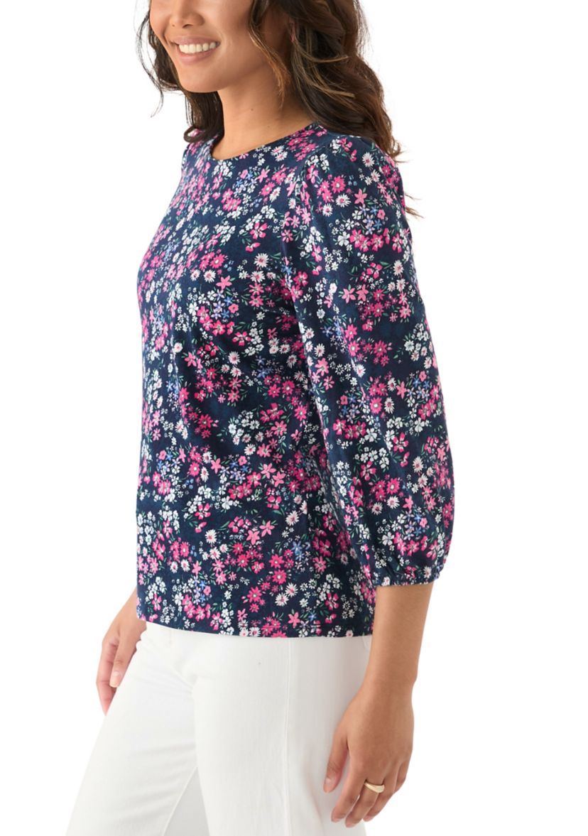 Womens 3/4 Puff Sleeve Printed Top
