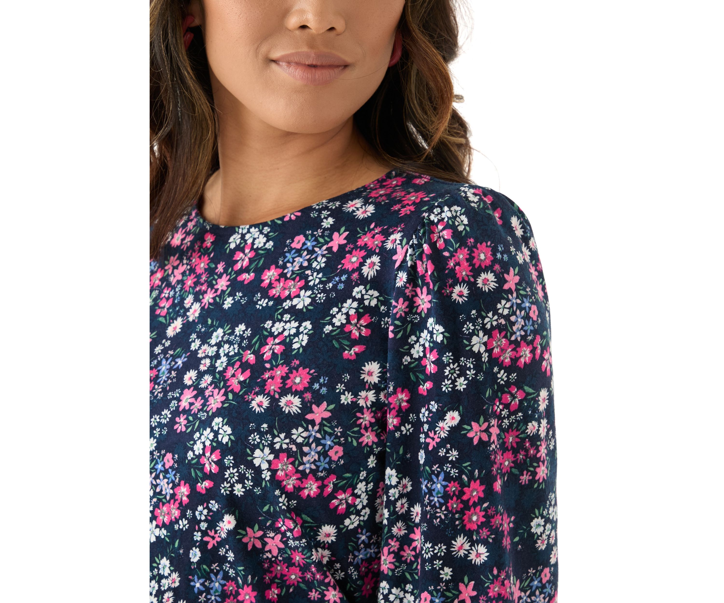 Womens 3/4 Puff Sleeve Printed Top