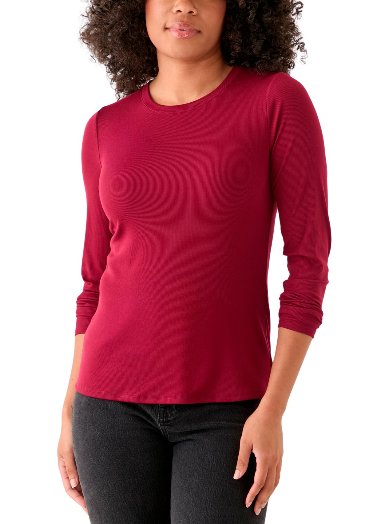 Womens Long Sleeve Crew Neck Solid T-Shirt