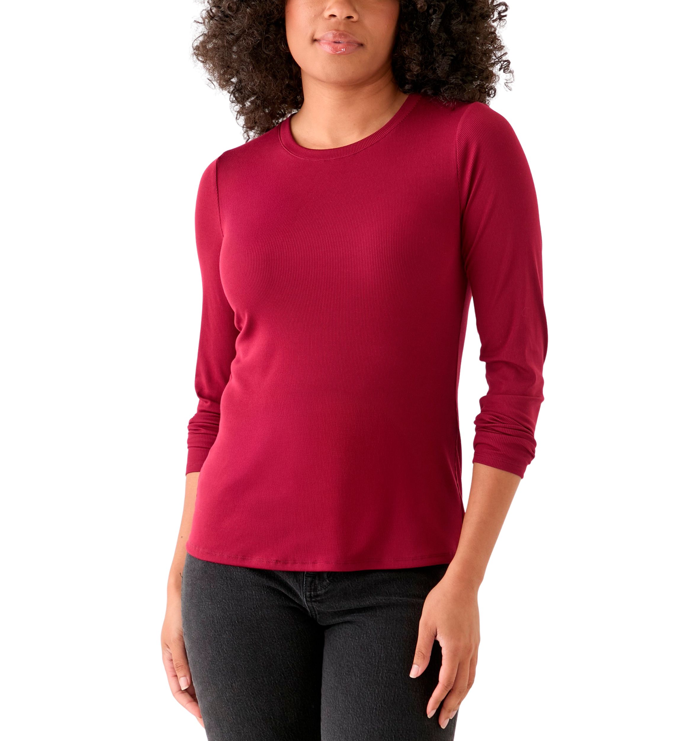 Womens Long Sleeve Crew Neck Solid T-Shirt