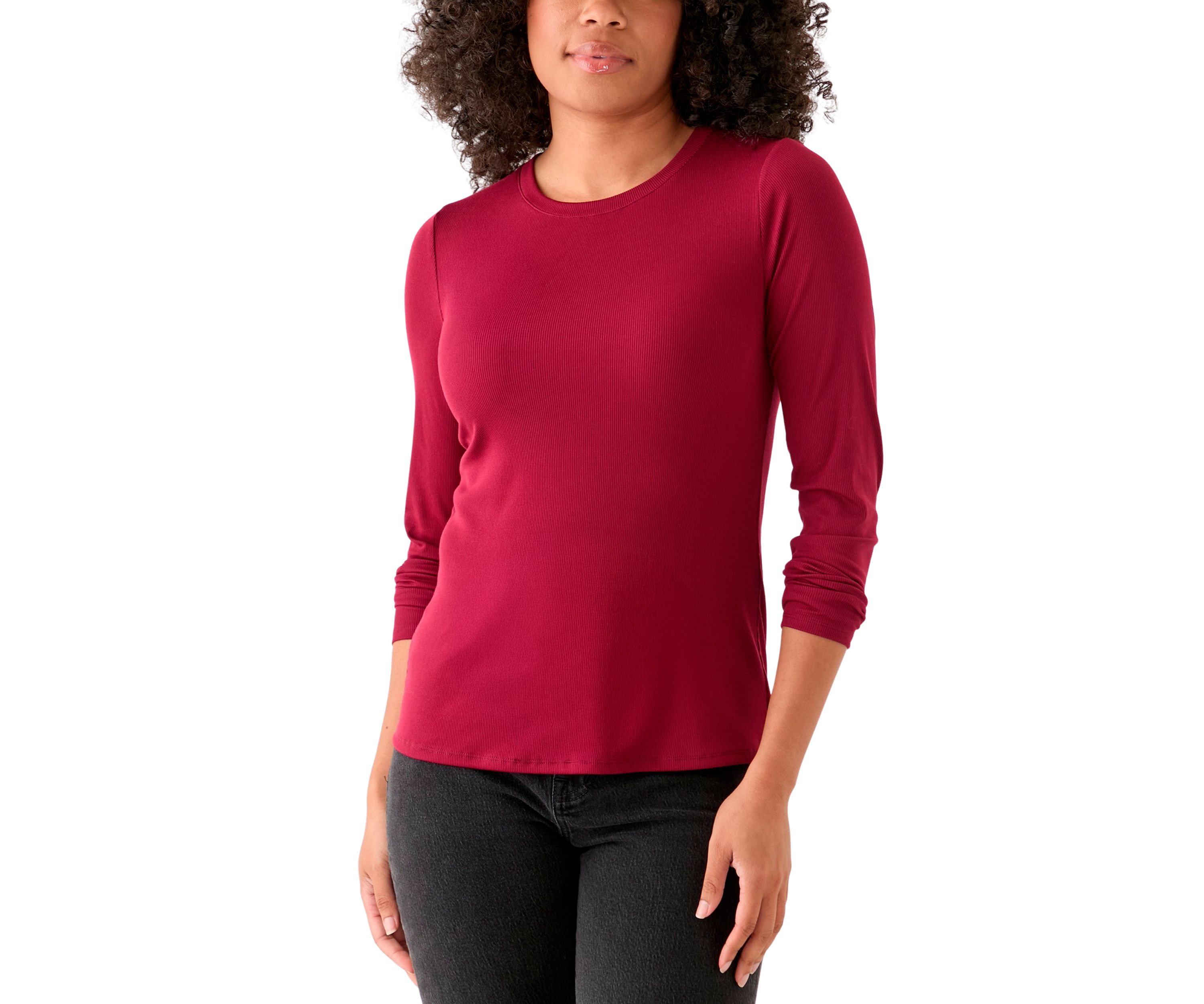 Womens Long Sleeve Crew Neck Solid T-Shirt