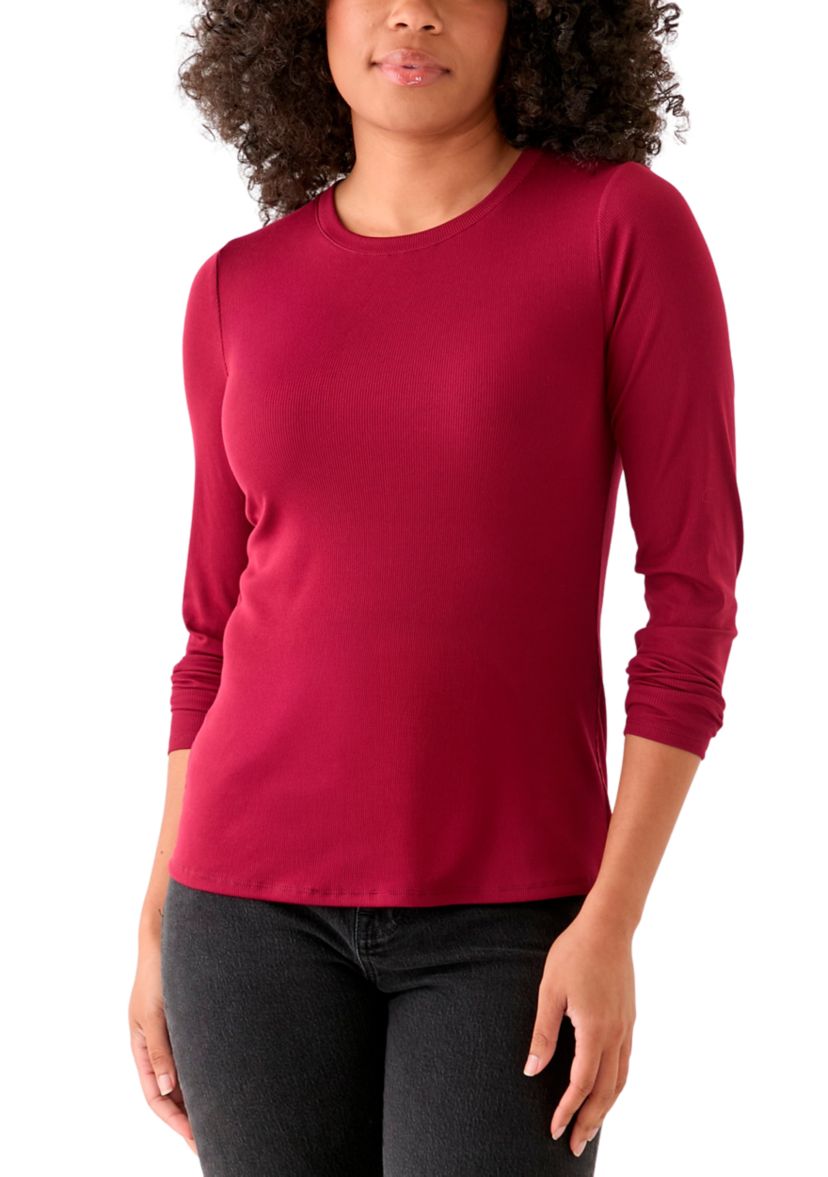 Womens Long Sleeve Crew Neck Solid T-Shirt