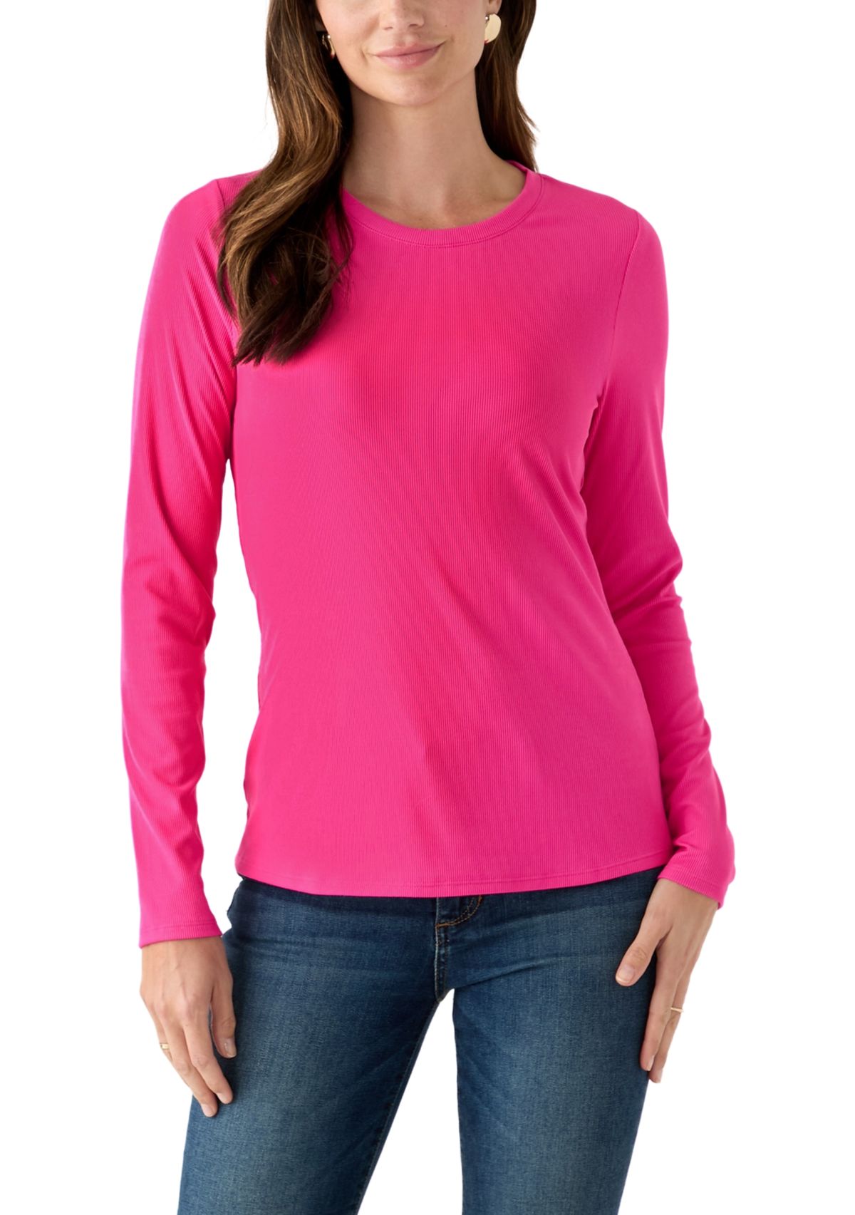 Womens Long Sleeve Crew Neck Solid T-Shirt