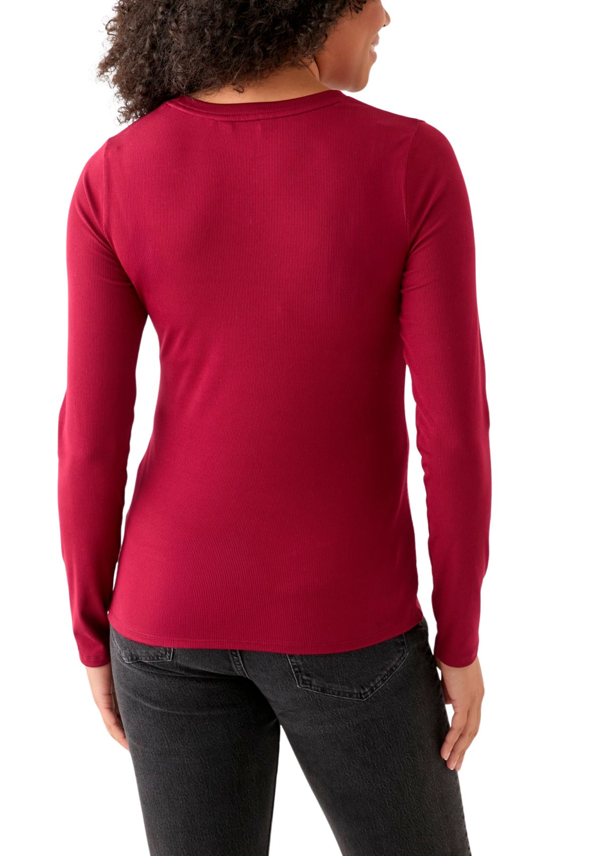 Womens Long Sleeve Crew Neck Solid T-Shirt