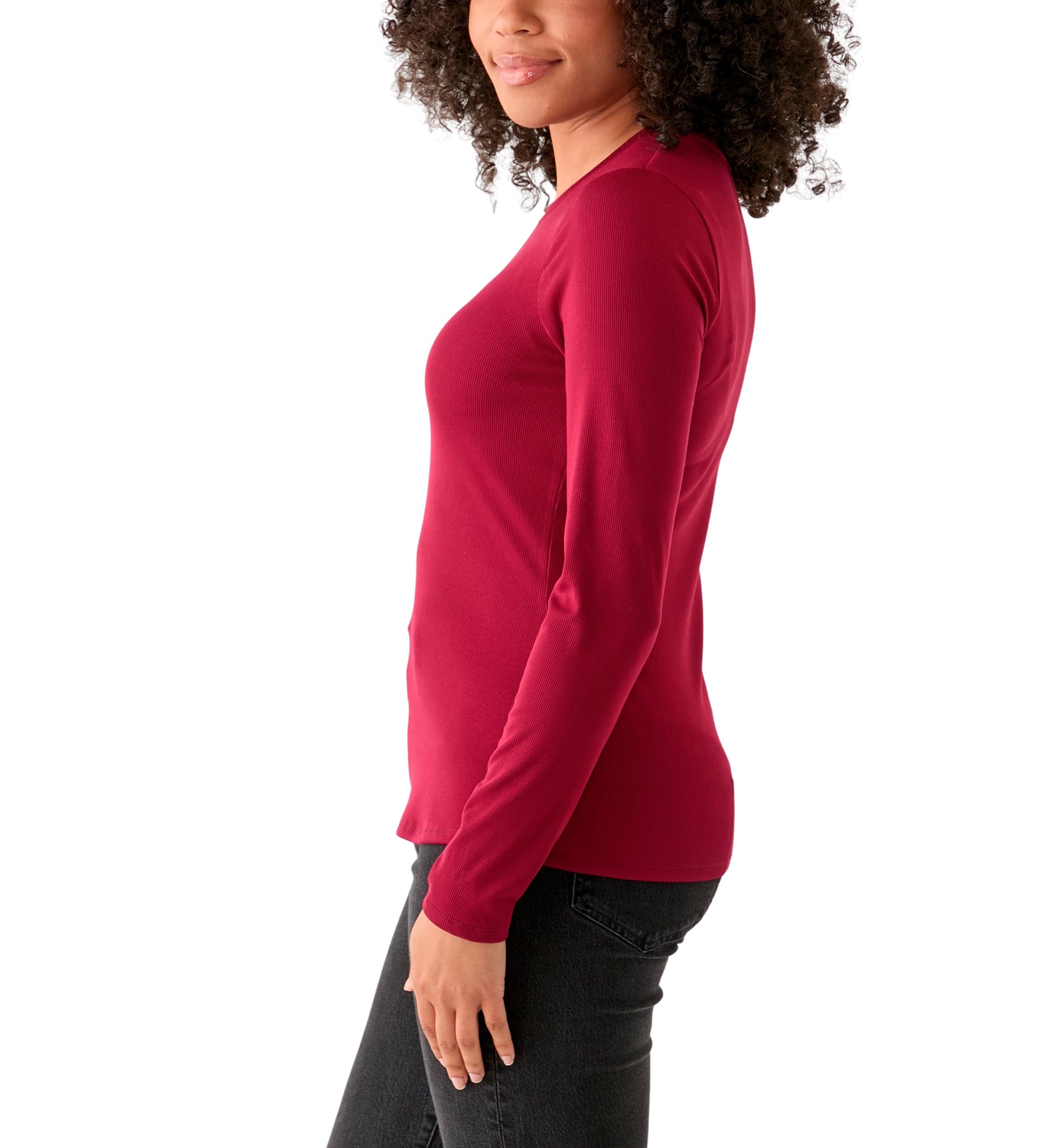 Womens Long Sleeve Crew Neck Solid T-Shirt