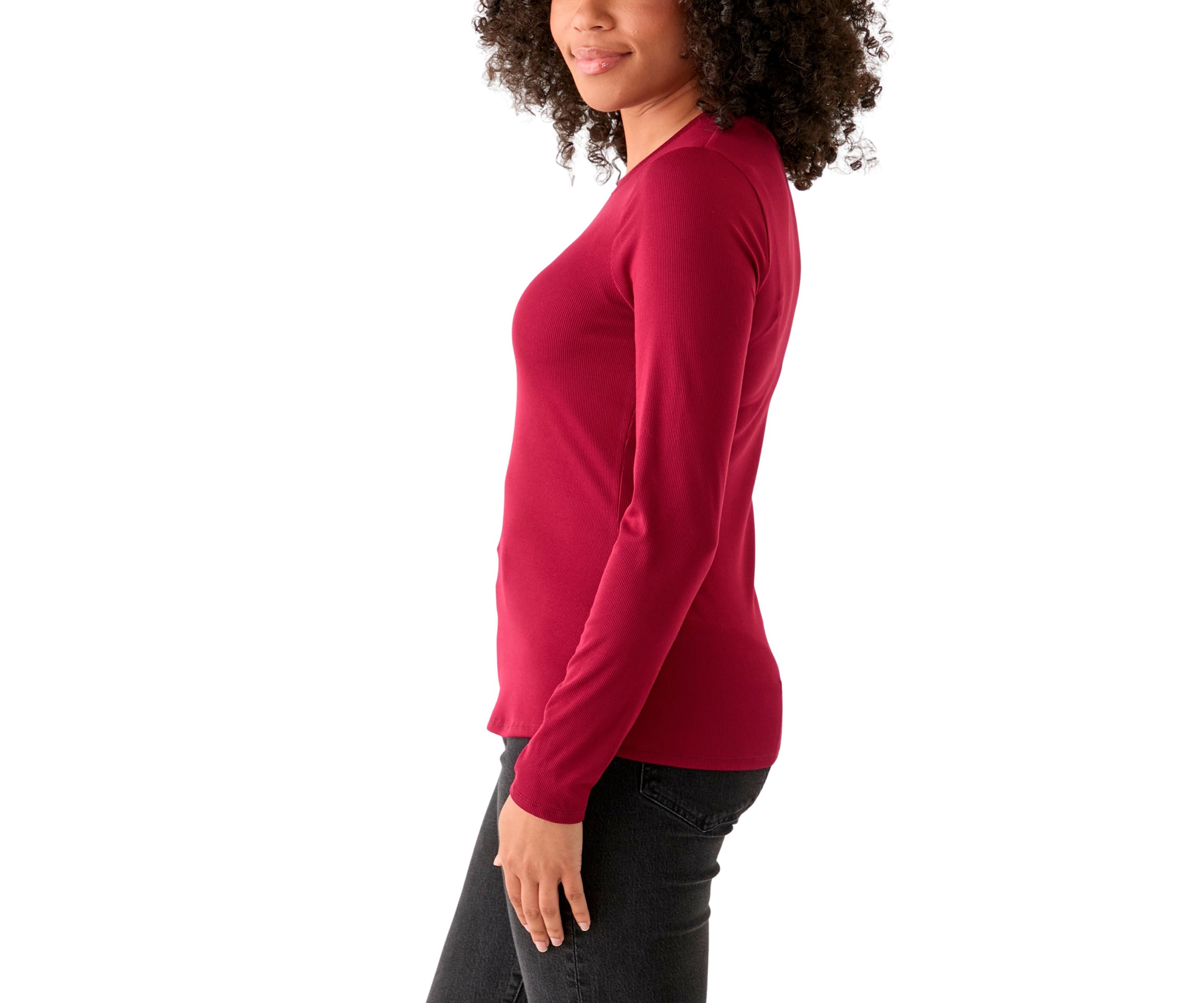Womens Long Sleeve Crew Neck Solid T-Shirt