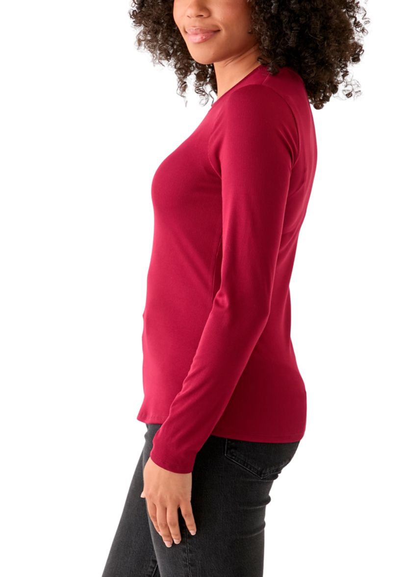 Womens Long Sleeve Crew Neck Solid T-Shirt