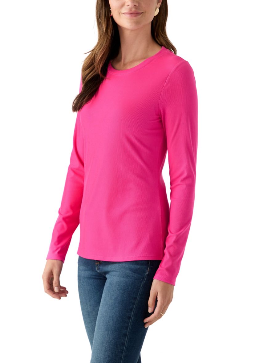 Womens Long Sleeve Crew Neck Solid T-Shirt