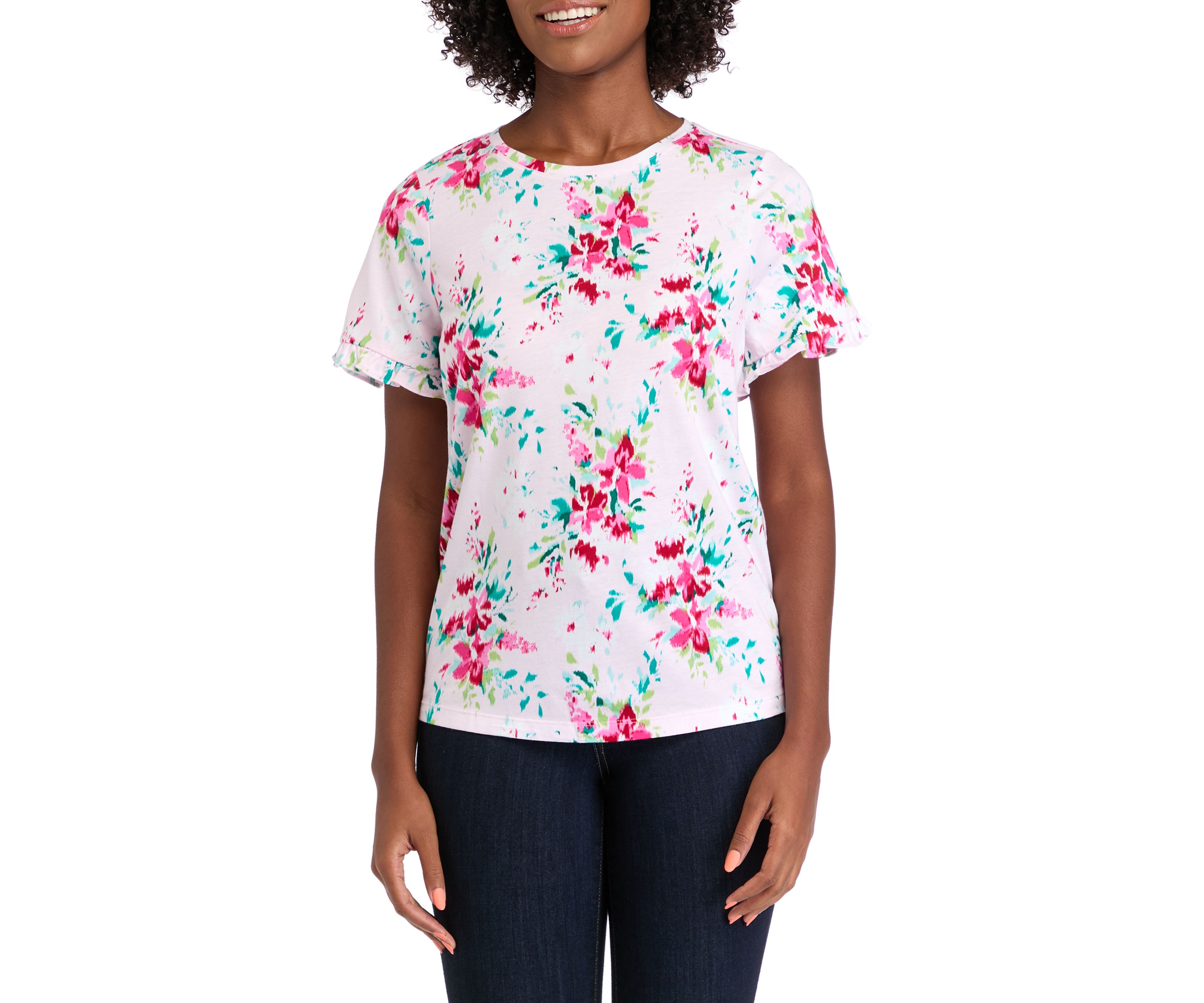 Womens Flutter Sleeve Printed T-Shirt 
