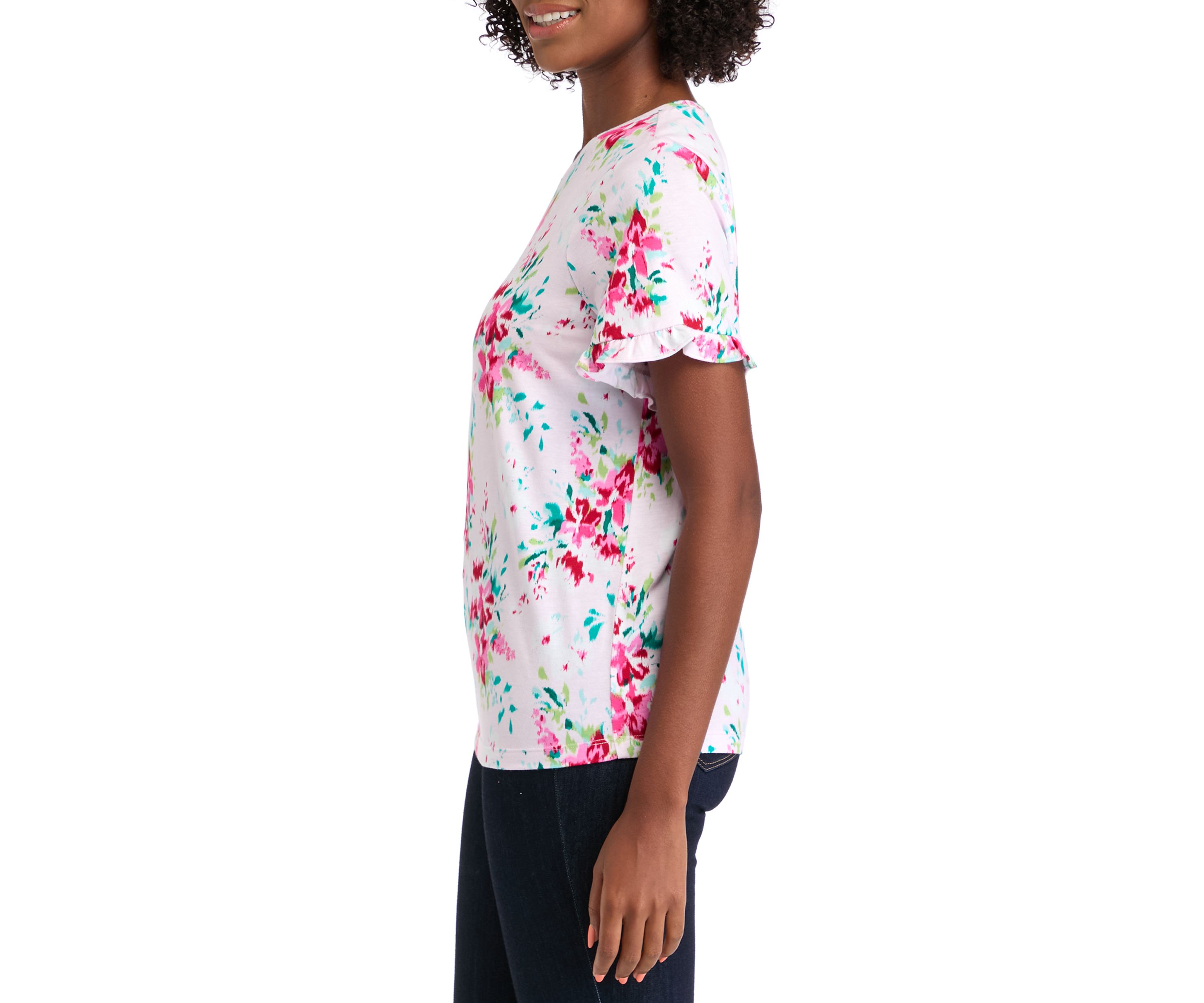 Womens Flutter Sleeve Printed T-Shirt 