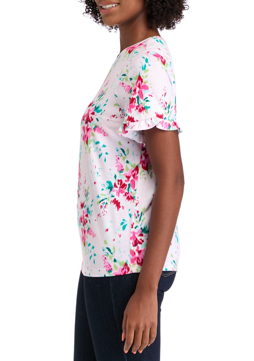 Womens Flutter Sleeve Printed T-Shirt 