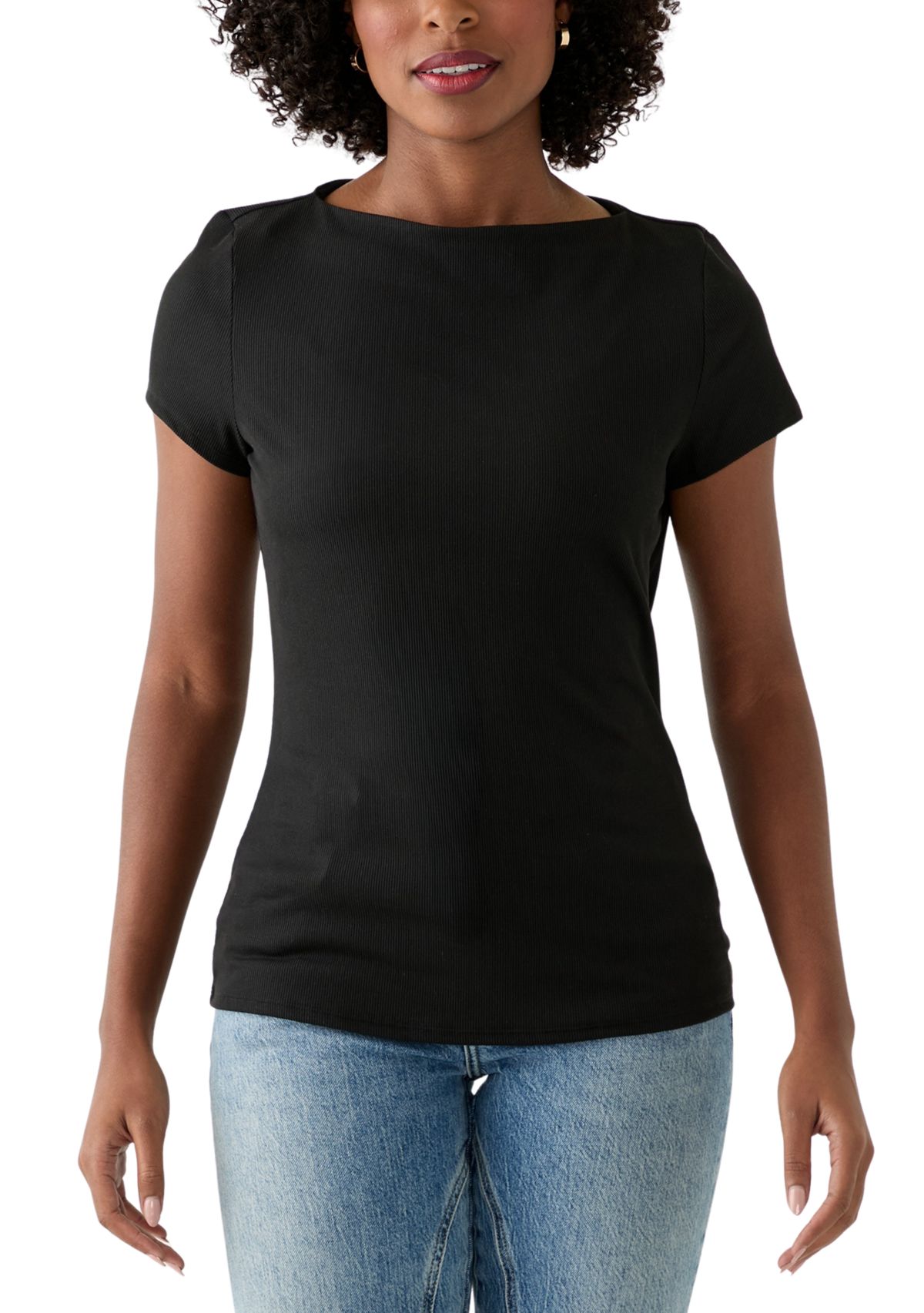 Womens Boat Neck Ribbed T-Shirt