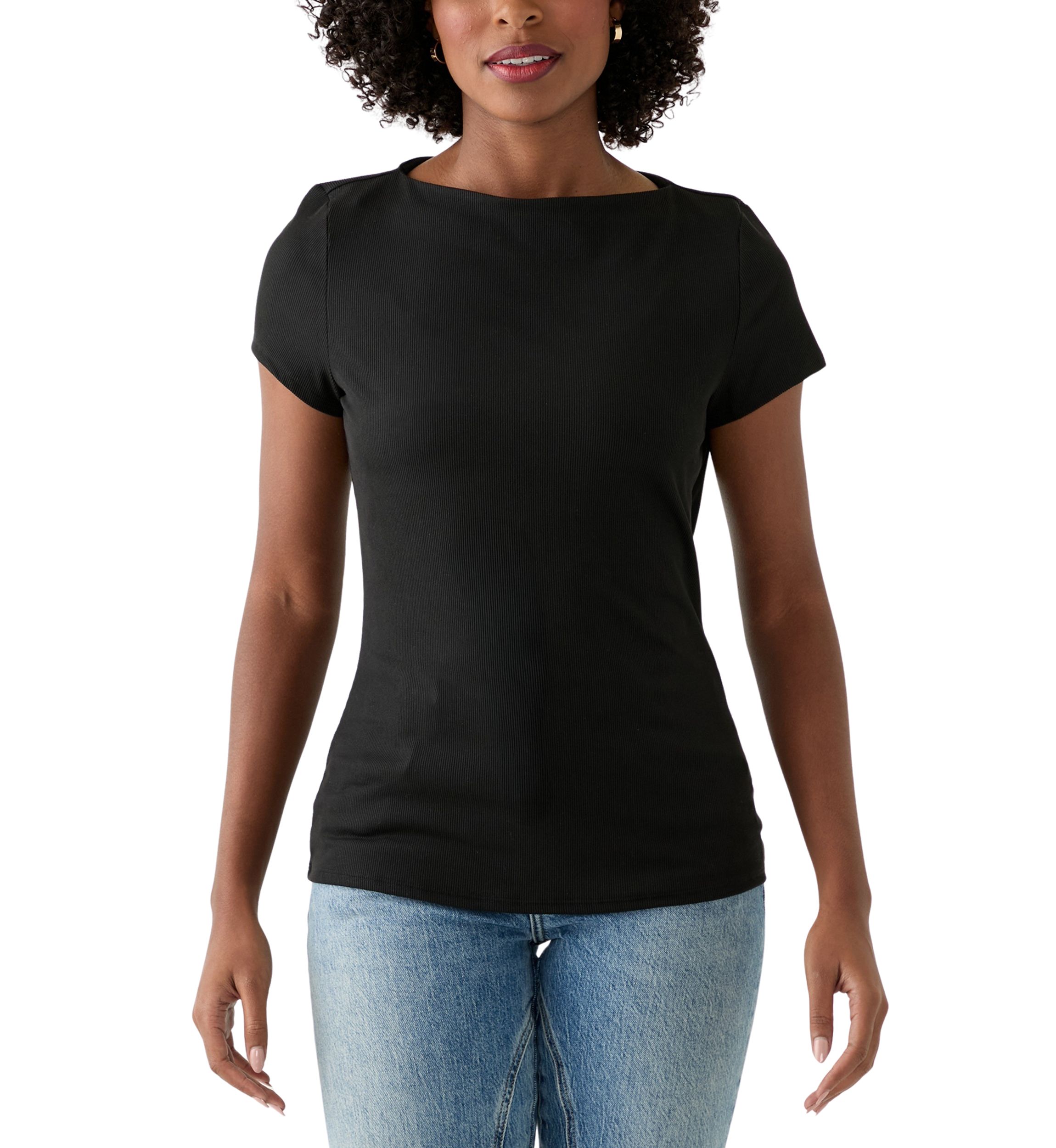 Womens Boat Neck Ribbed T-Shirt