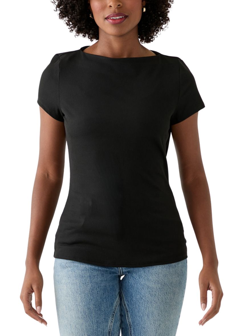 Womens Boat Neck Ribbed T-Shirt