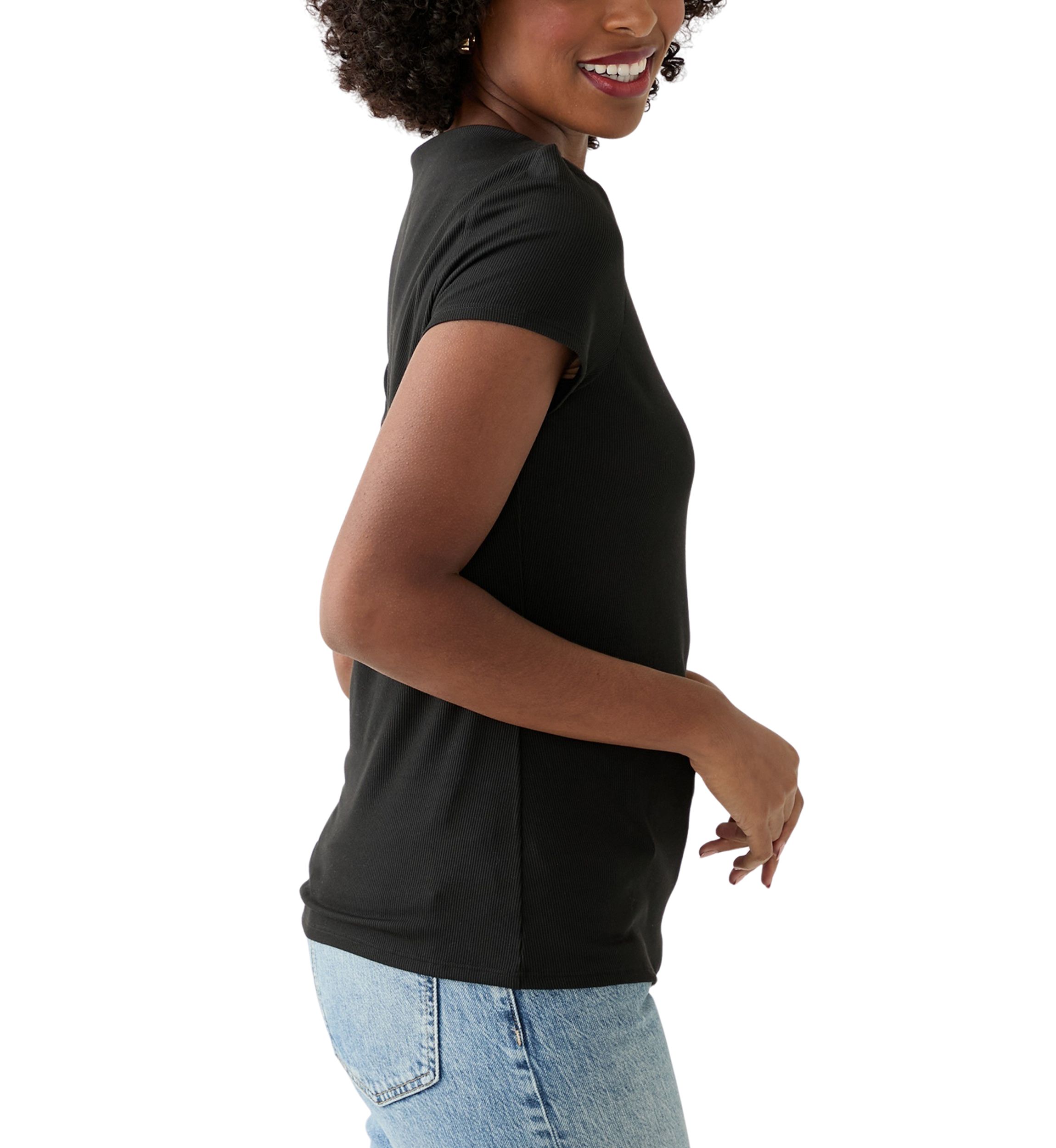 Womens Boat Neck Ribbed T-Shirt