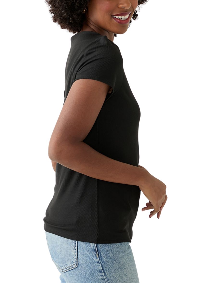 Womens Boat Neck Ribbed T-Shirt