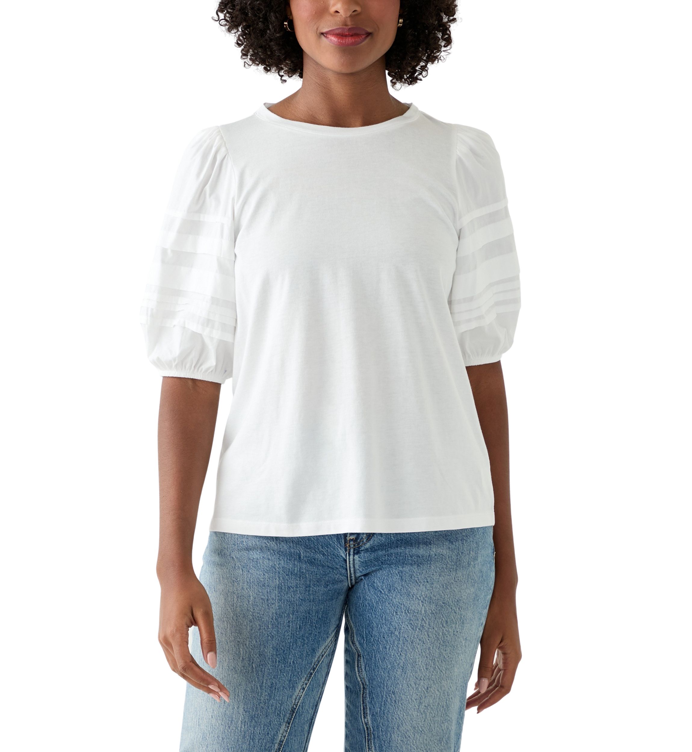 Womens Puff Pleated Sleeve Top