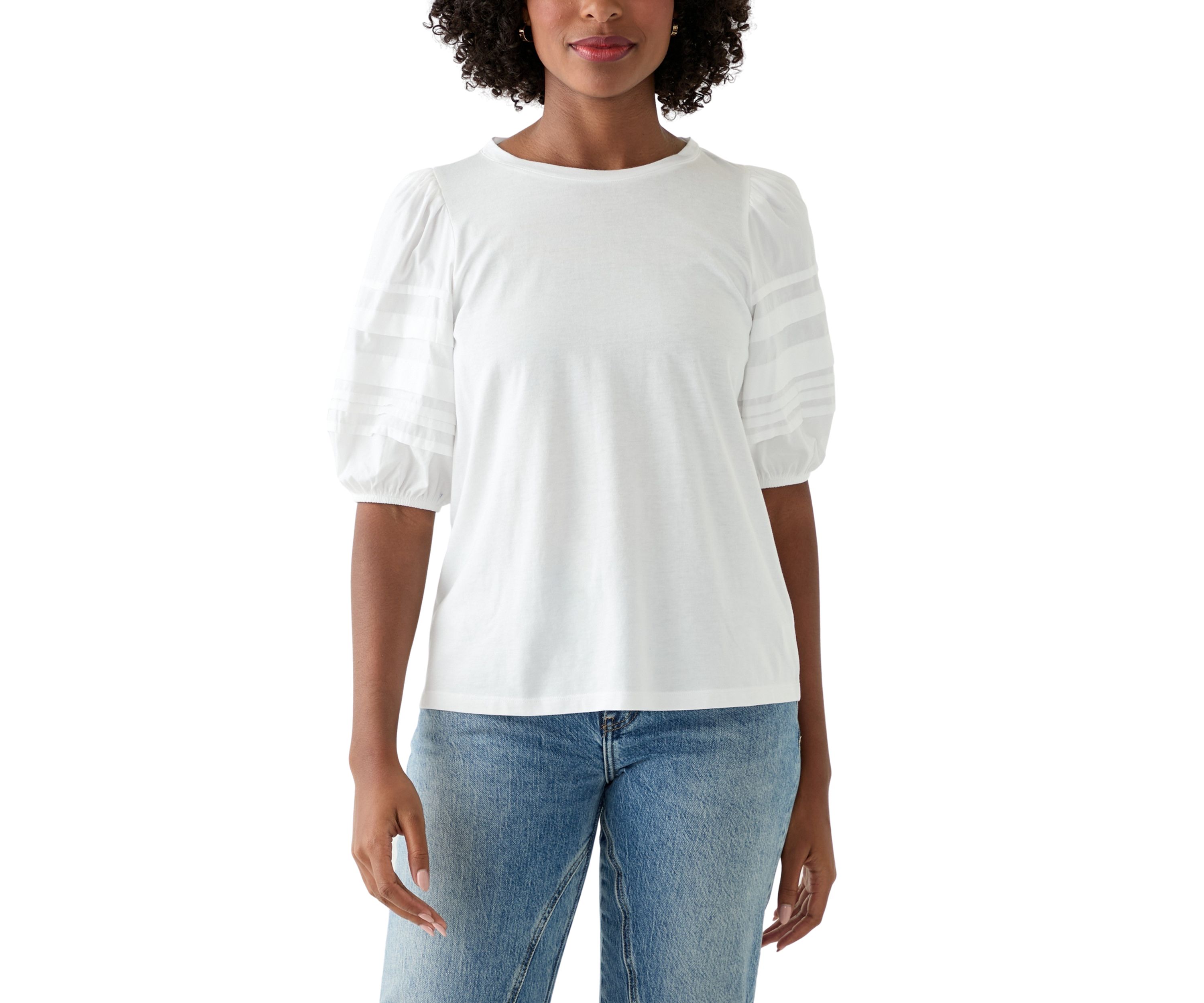 Womens Puff Pleated Sleeve Top