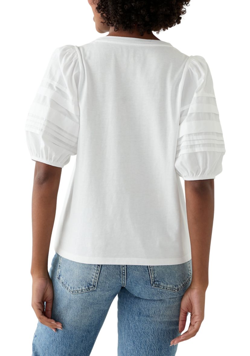 Womens Puff Pleated Sleeve Top