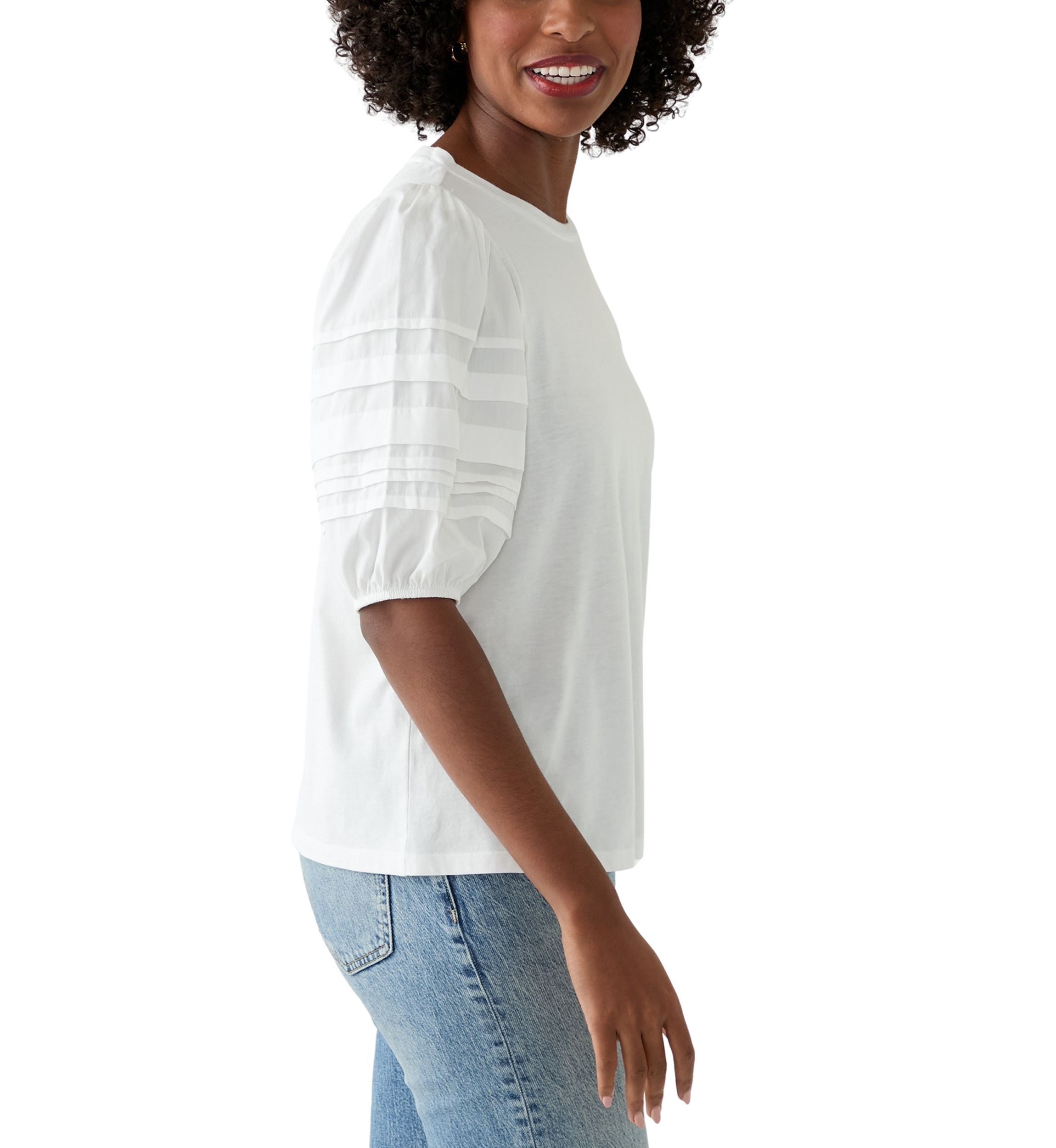 Womens Puff Pleated Sleeve Top