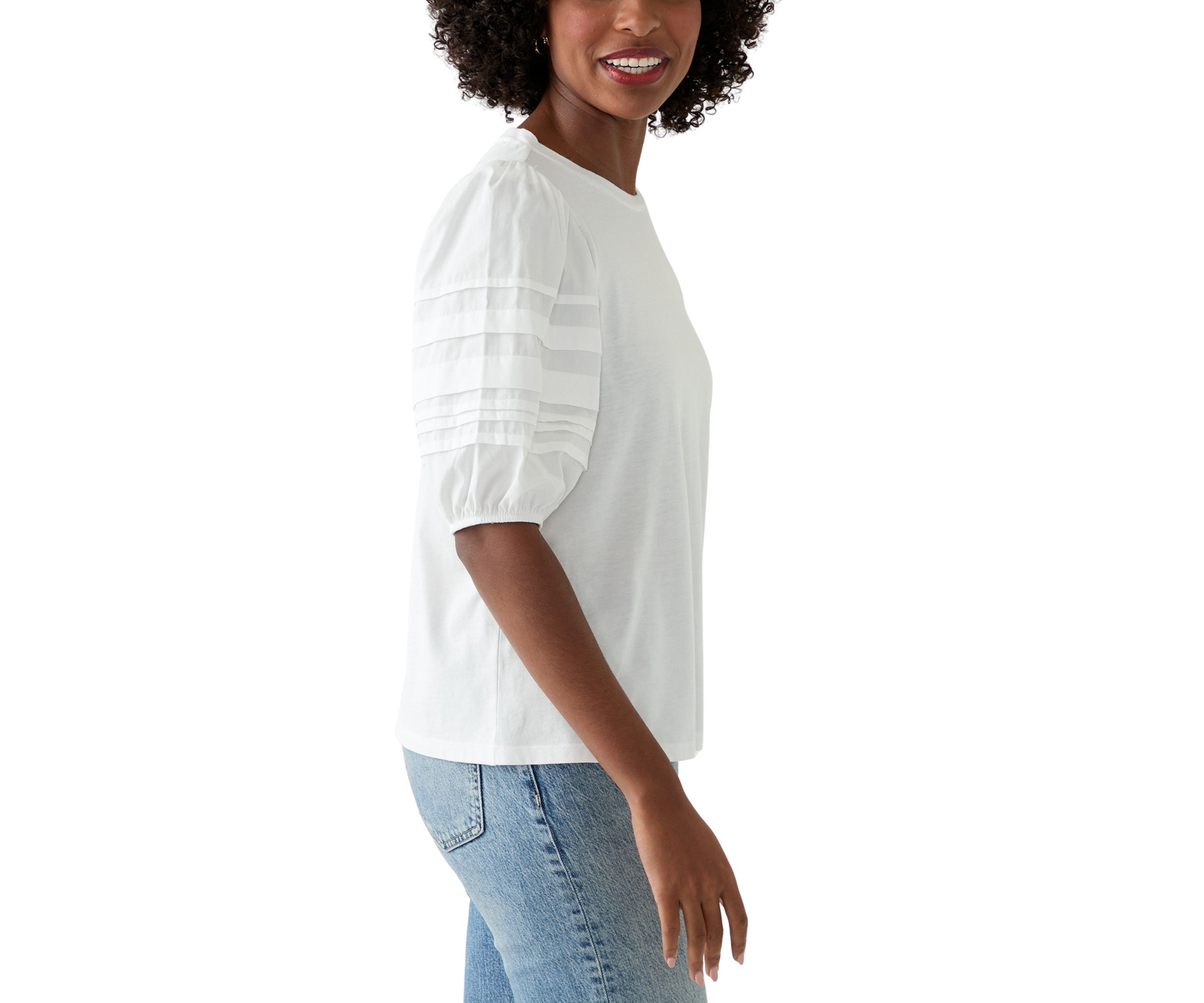Womens Puff Pleated Sleeve Top