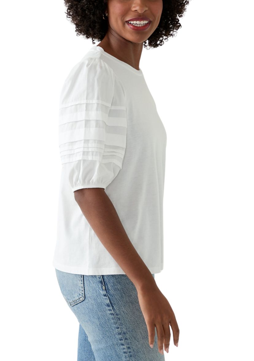 Womens Puff Pleated Sleeve Top
