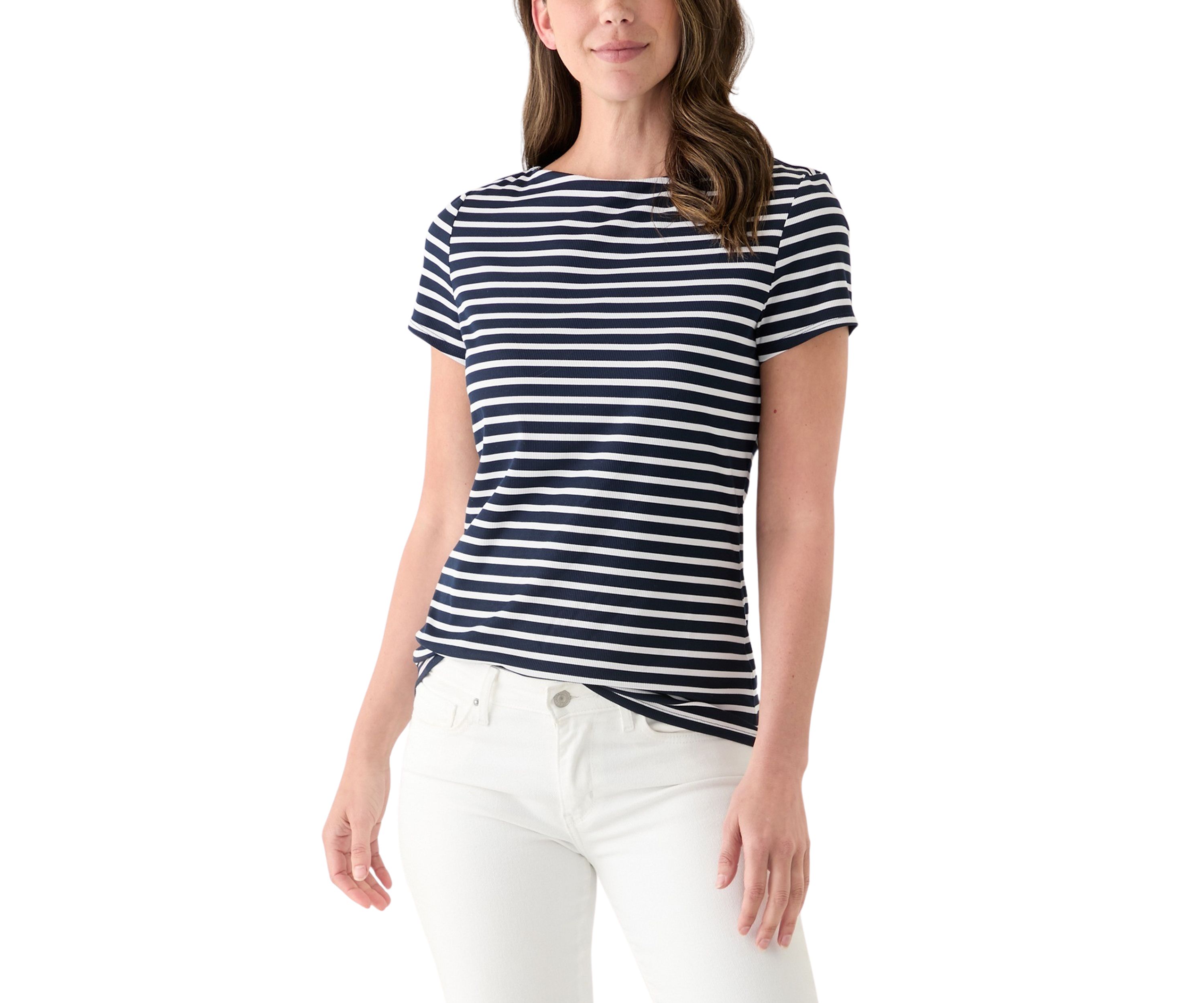 Womens Short Sleeve Yarn Dyed Ribbed T-Shirt