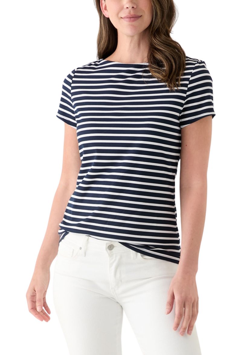 Womens Short Sleeve Yarn Dyed Ribbed T-Shirt