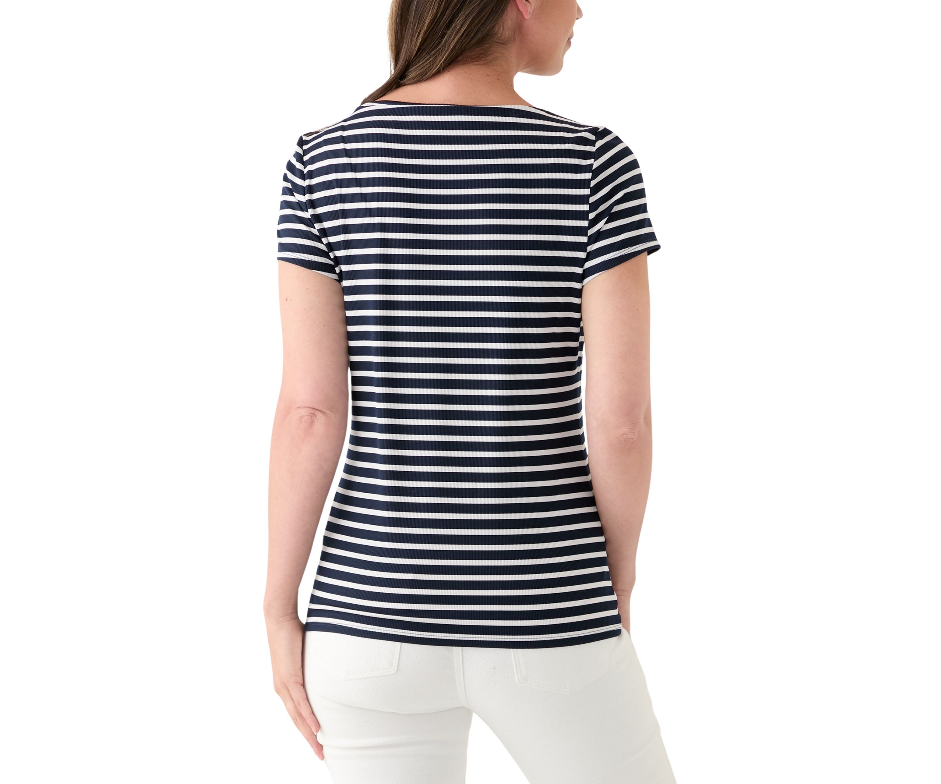 Womens Short Sleeve Yarn Dyed Ribbed T-Shirt