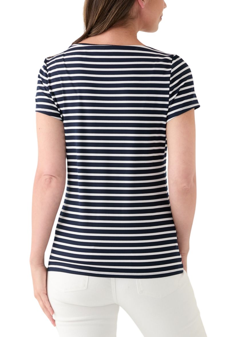 Womens Short Sleeve Yarn Dyed Ribbed T-Shirt