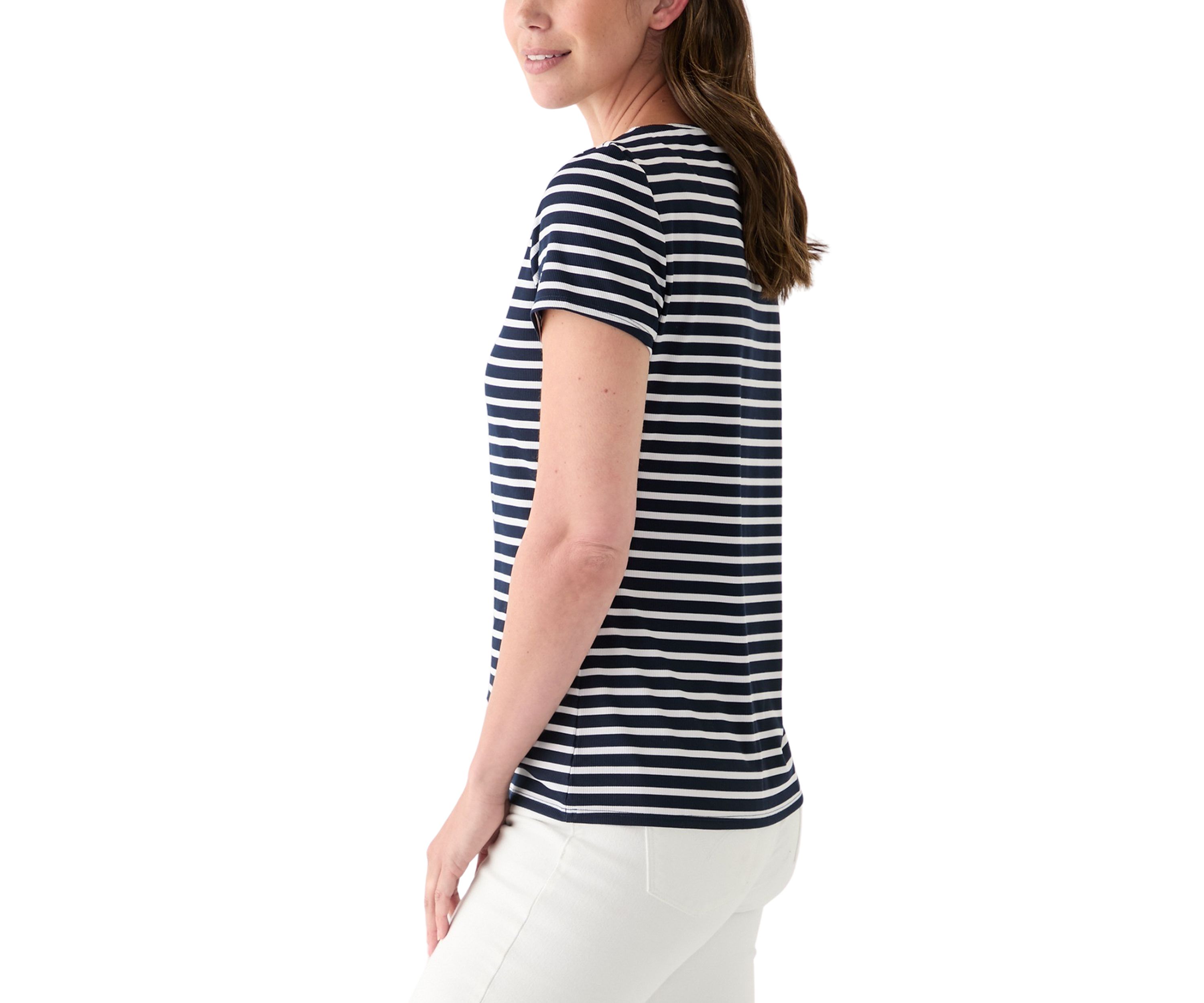Womens Short Sleeve Yarn Dyed Ribbed T-Shirt