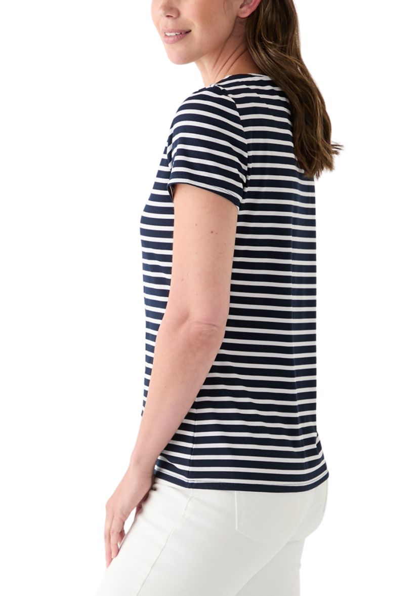 Womens Short Sleeve Yarn Dyed Ribbed T-Shirt