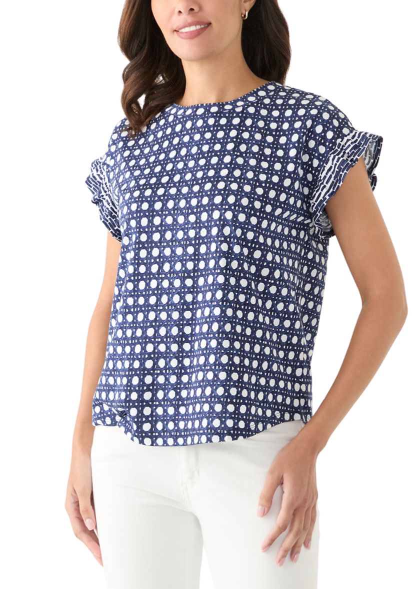 Womens Ruffle Placement Printed Top