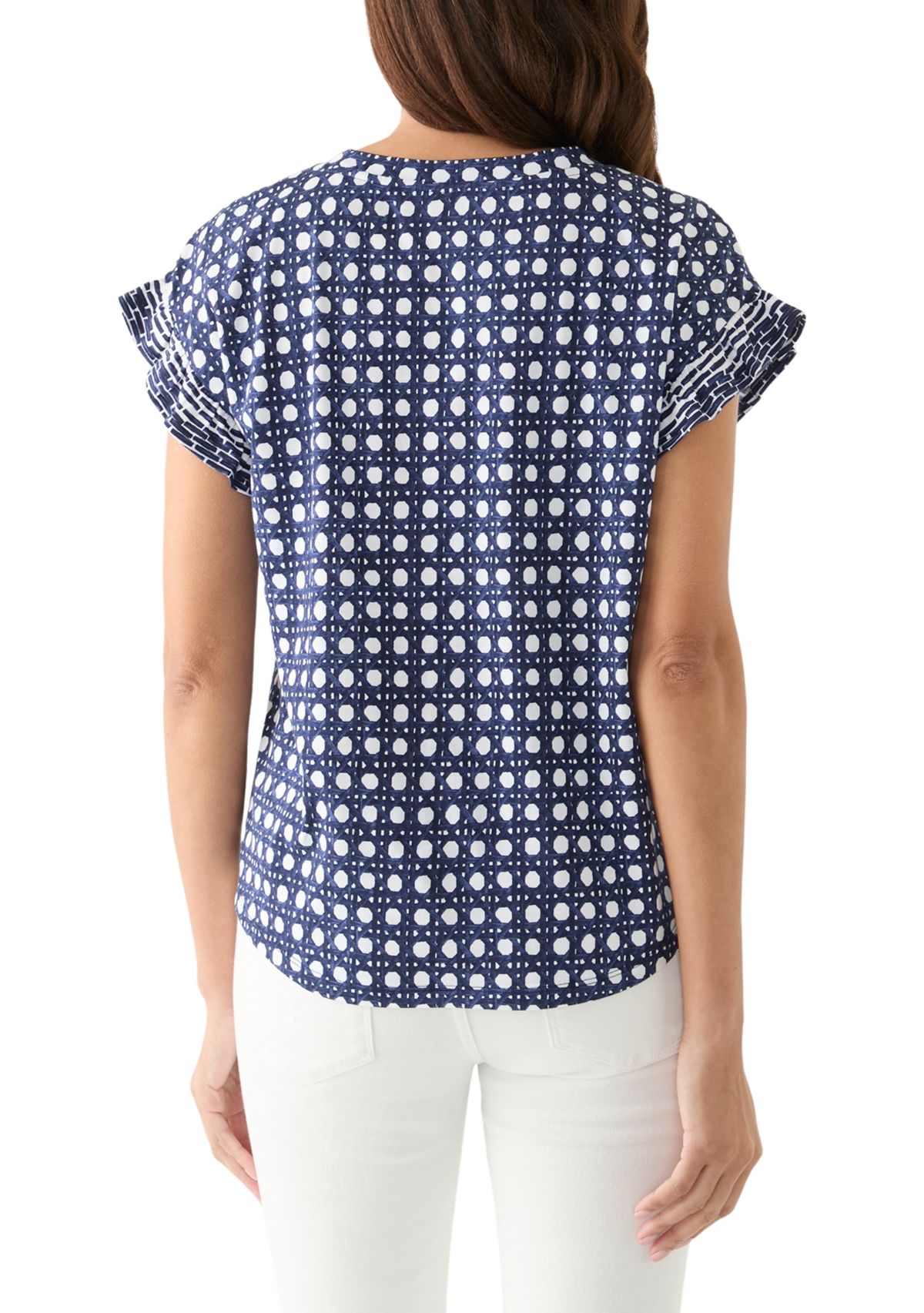 Womens Ruffle Placement Printed Top