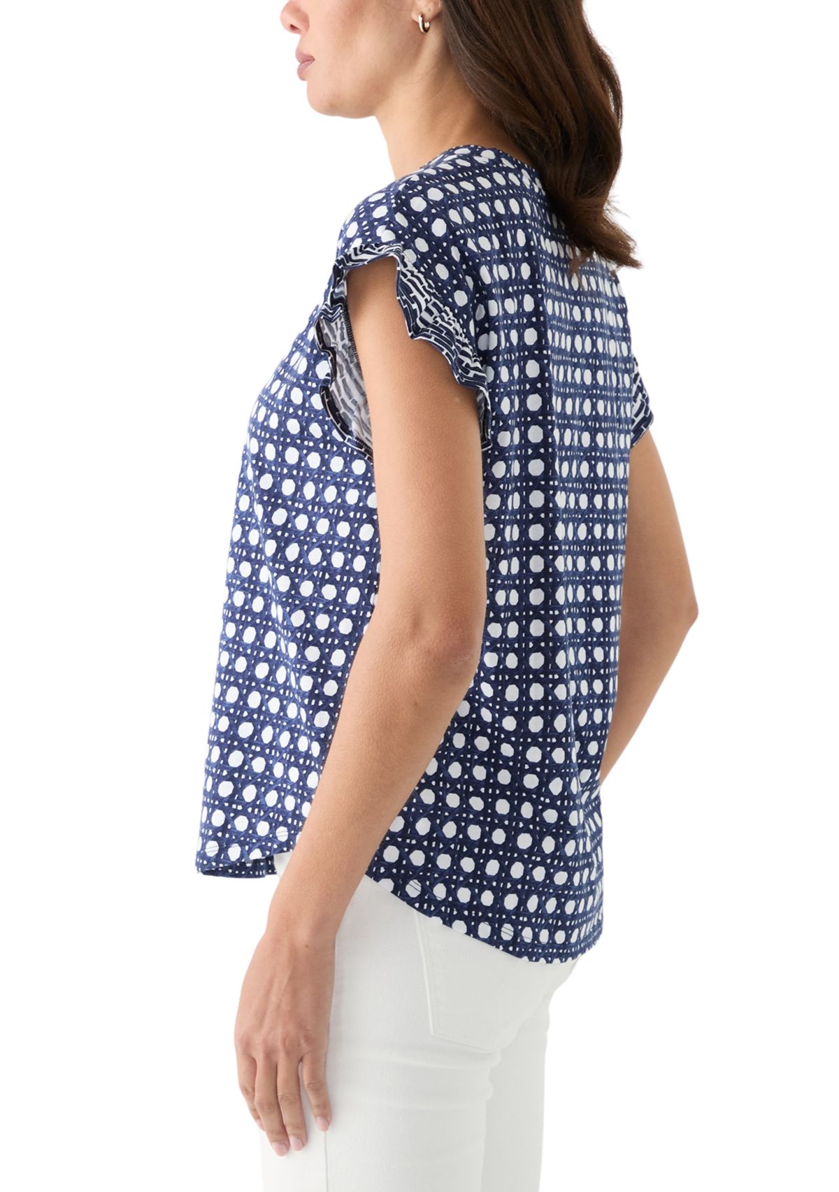 Womens Ruffle Placement Printed Top