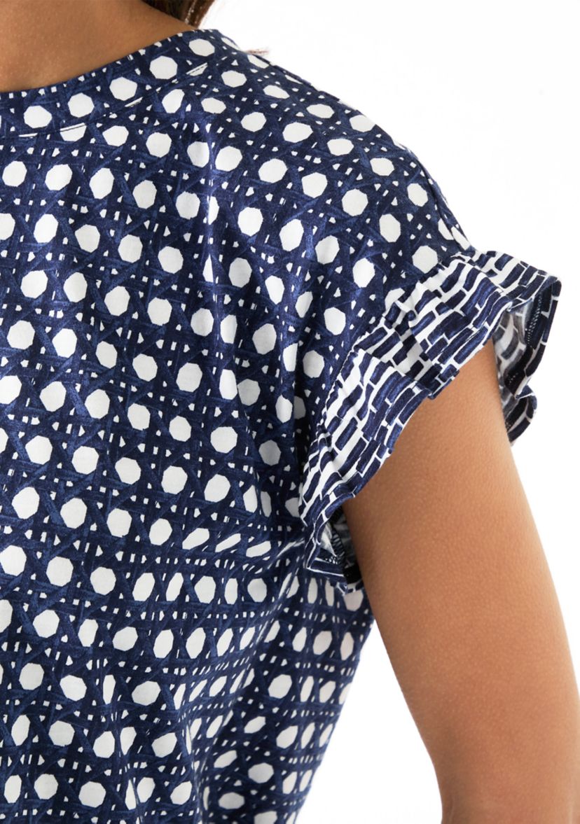 Womens Ruffle Placement Printed Top