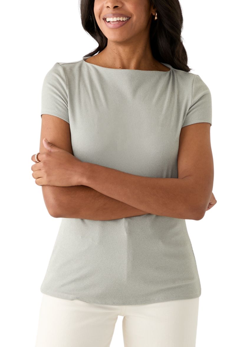 Womens Short Sleeve Boat Neck T-Shirt 