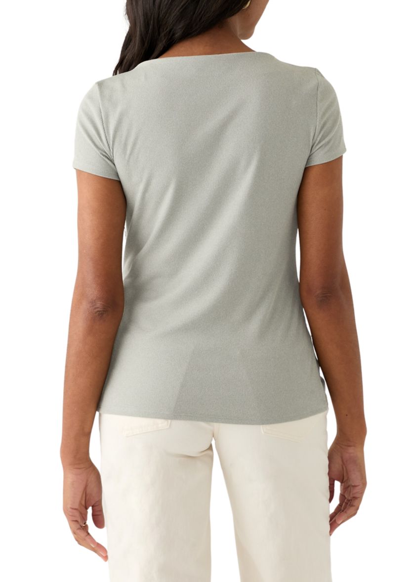 Womens Short Sleeve Boat Neck T-Shirt 