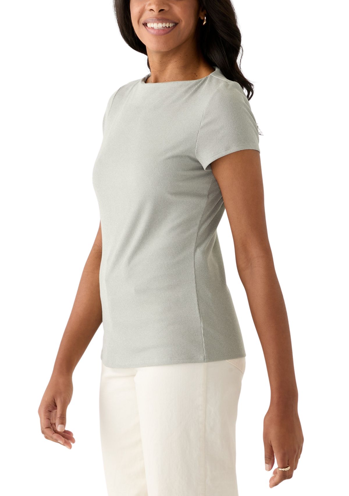 Womens Short Sleeve Boat Neck T-Shirt 