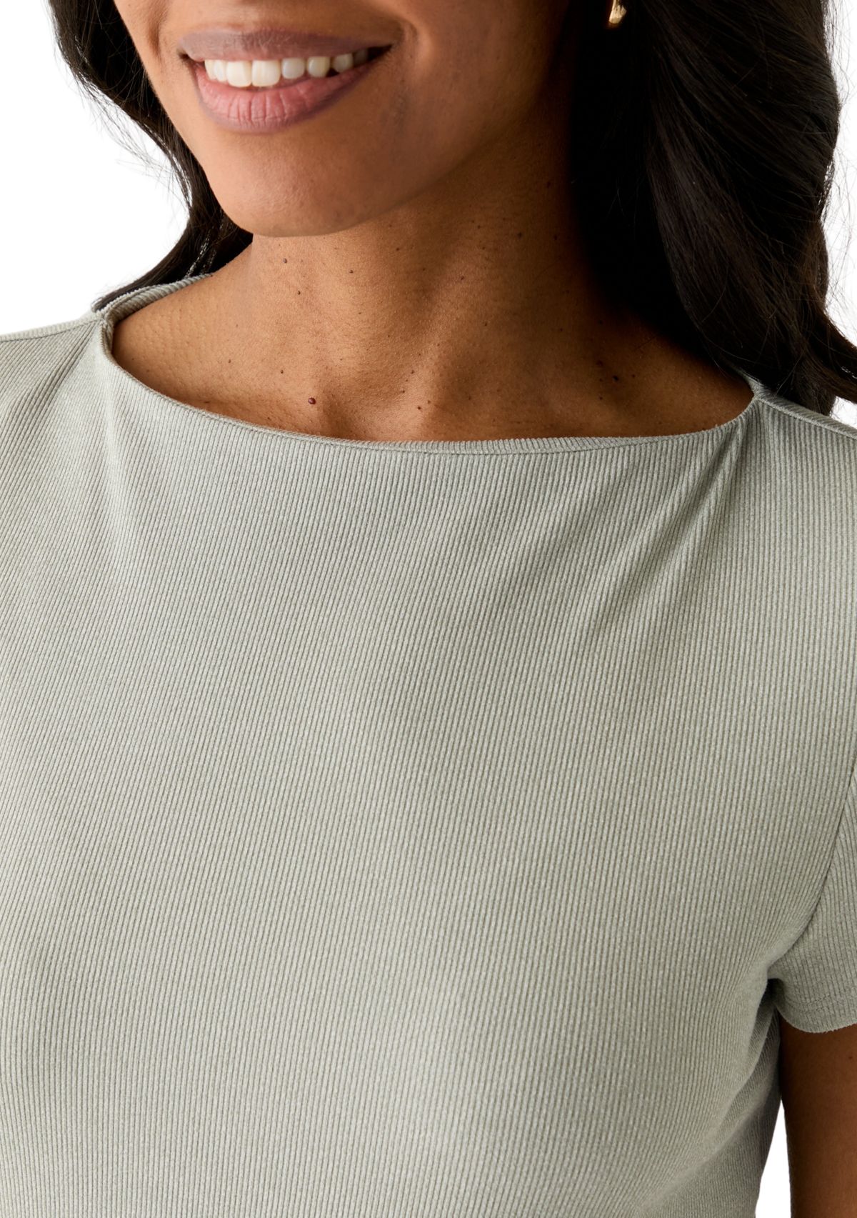 Womens Short Sleeve Boat Neck T-Shirt 
