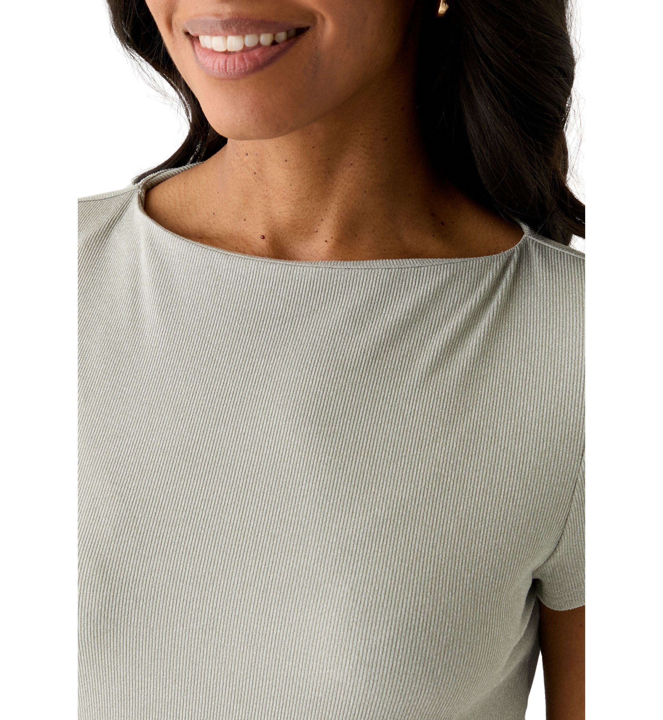 Womens Short Sleeve Boat Neck T-Shirt 