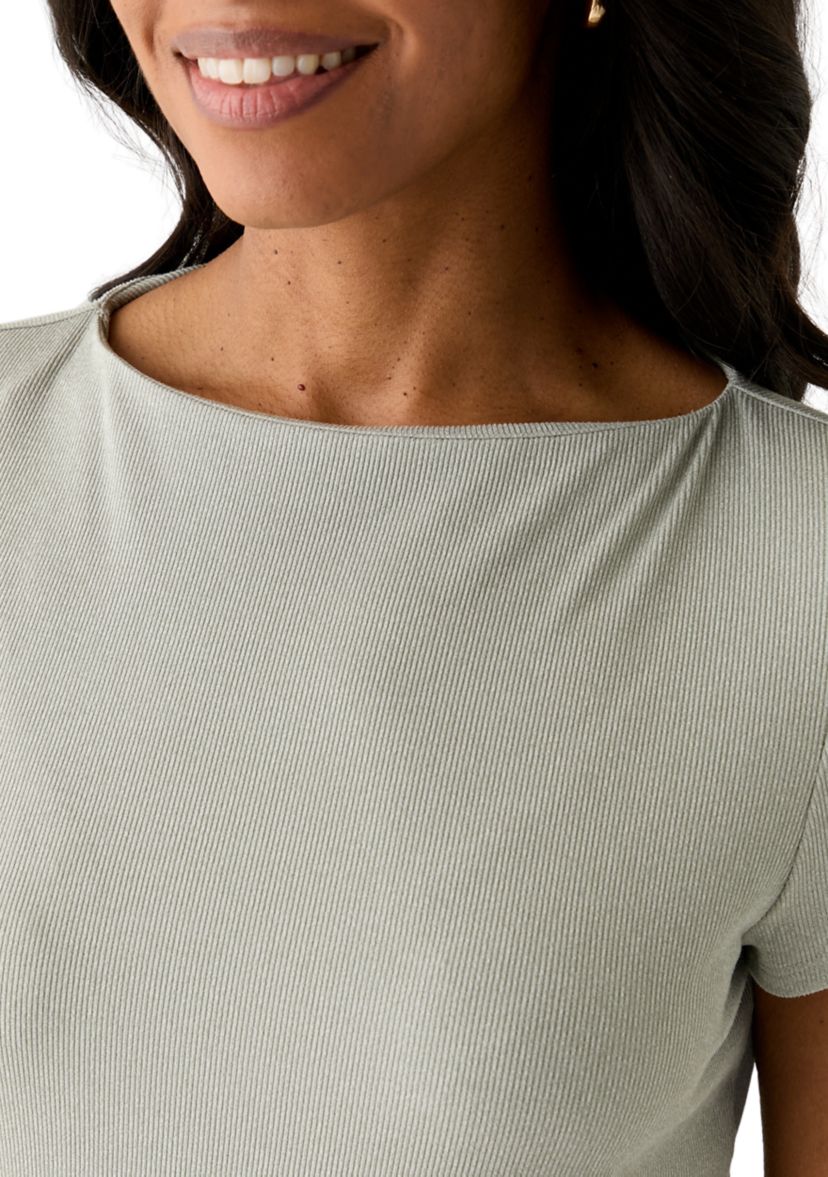 Womens Short Sleeve Boat Neck T-Shirt 