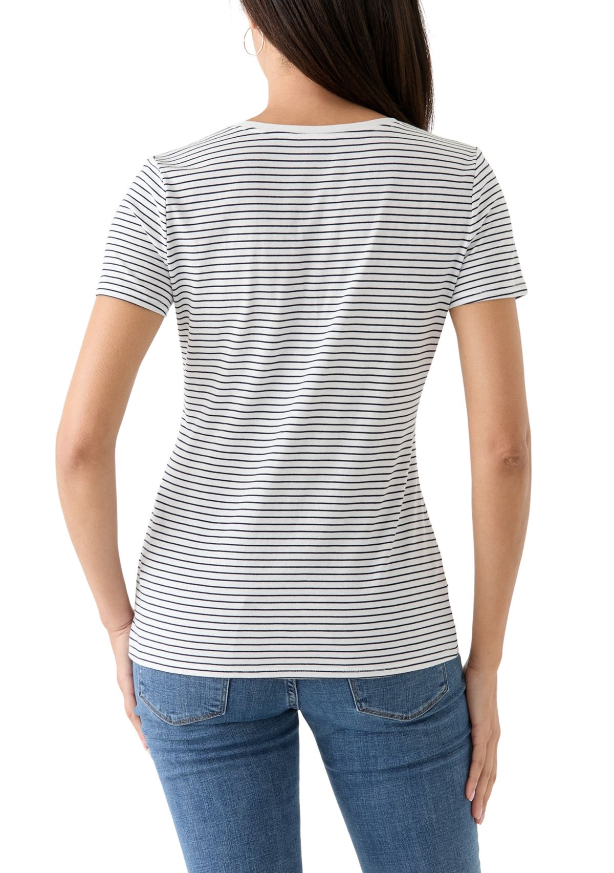 Womens Short Sleeve Striped V-Neck T-Shirt 