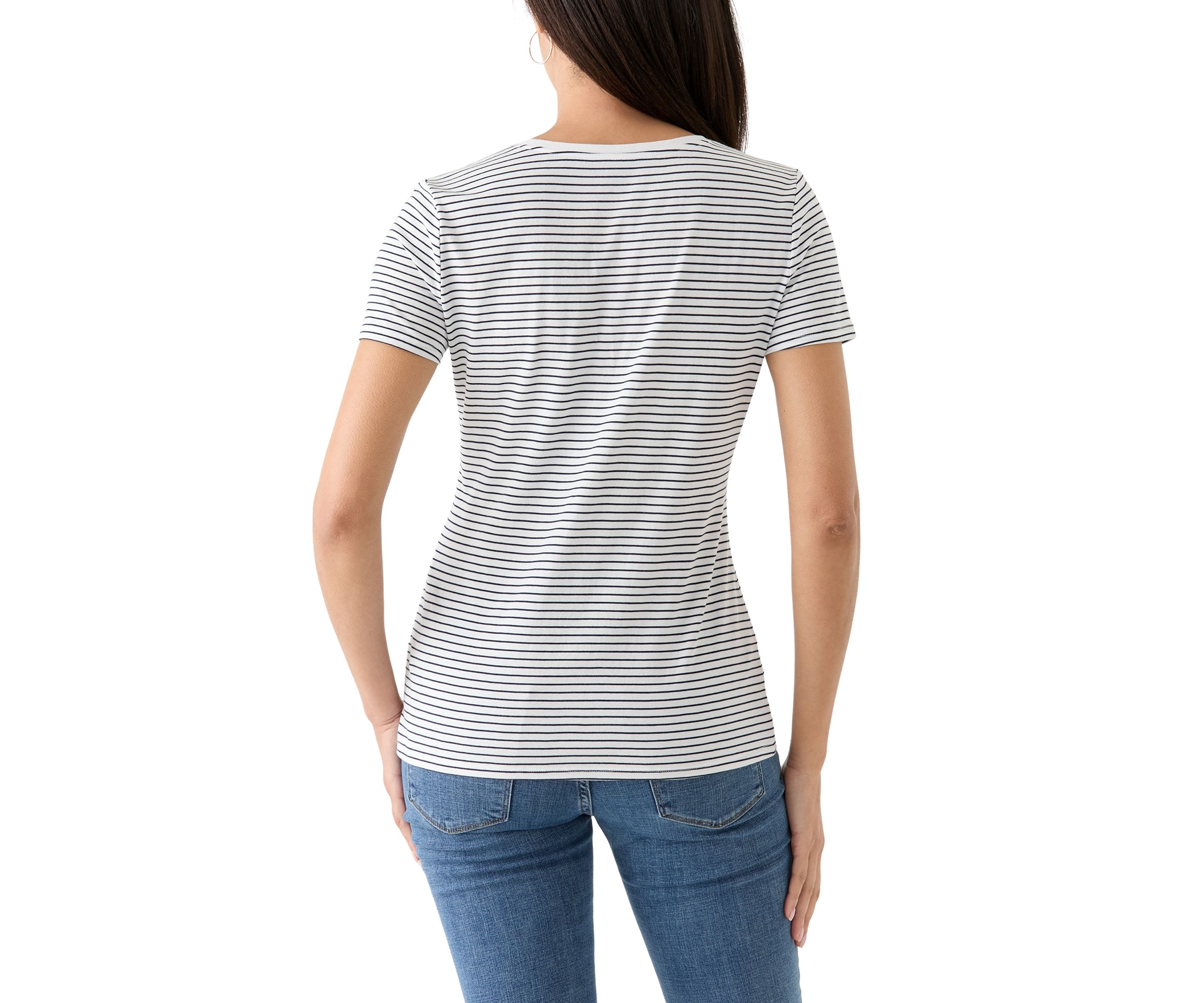 Womens Short Sleeve Striped V-Neck T-Shirt 