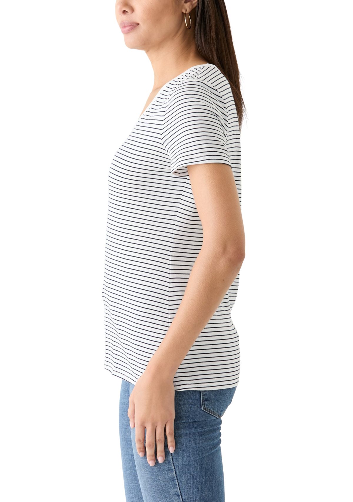 Womens Short Sleeve Striped V-Neck T-Shirt 