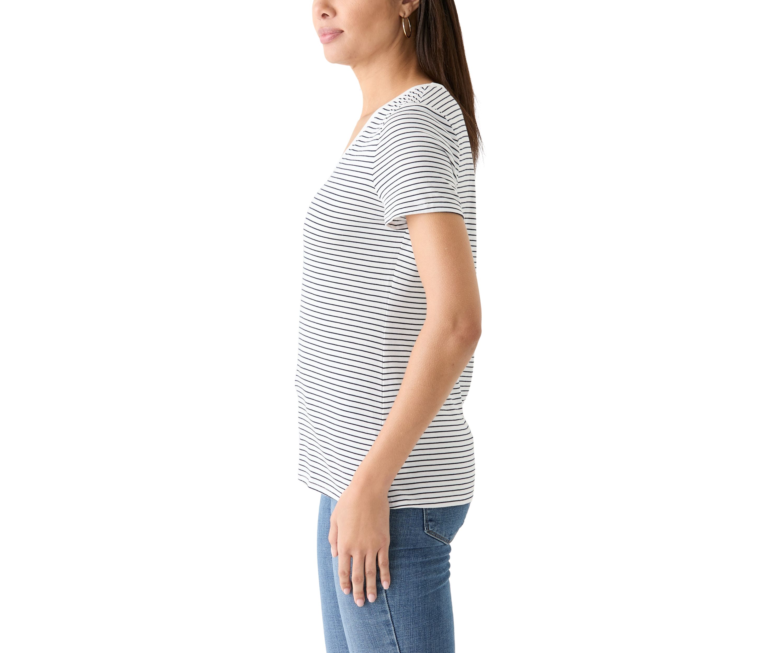 Womens Short Sleeve Striped V-Neck T-Shirt 