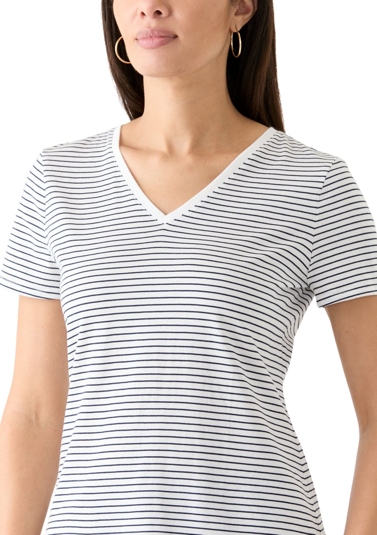 Womens Short Sleeve Striped V-Neck T-Shirt 