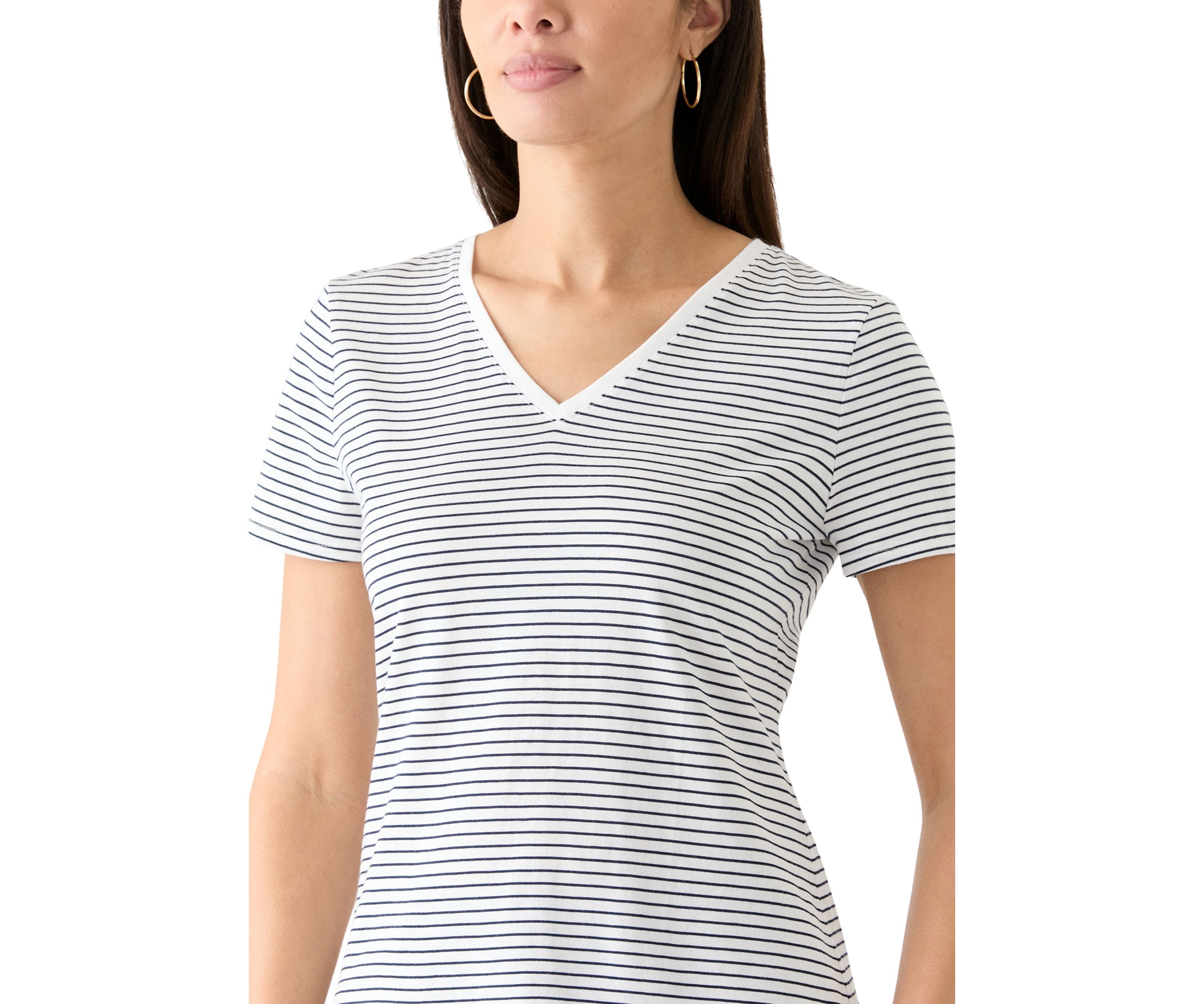 Womens Short Sleeve Striped V-Neck T-Shirt 