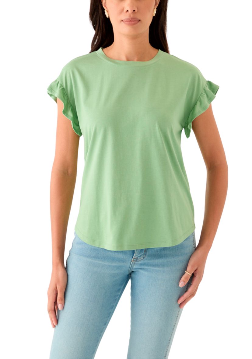 Womens Solid Ruffle Sleeve T-Shirt