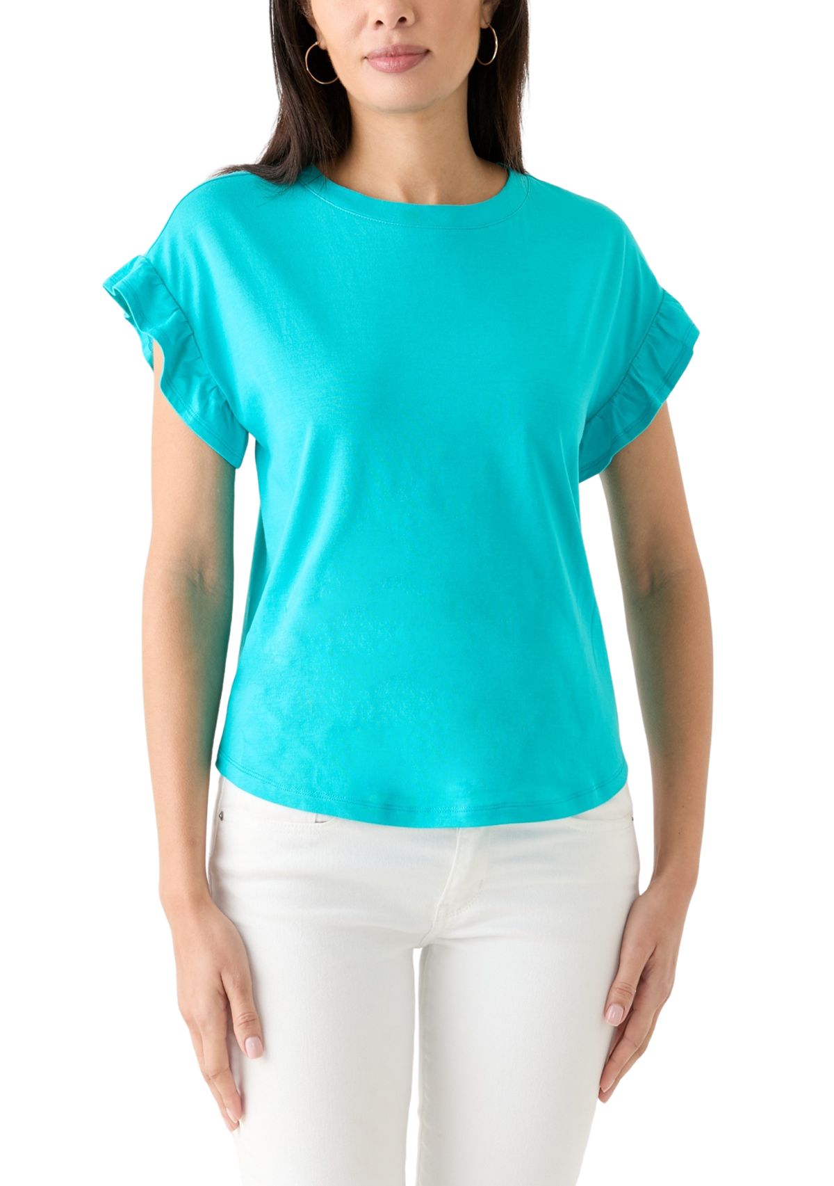 Womens Solid Ruffle Sleeve T-Shirt